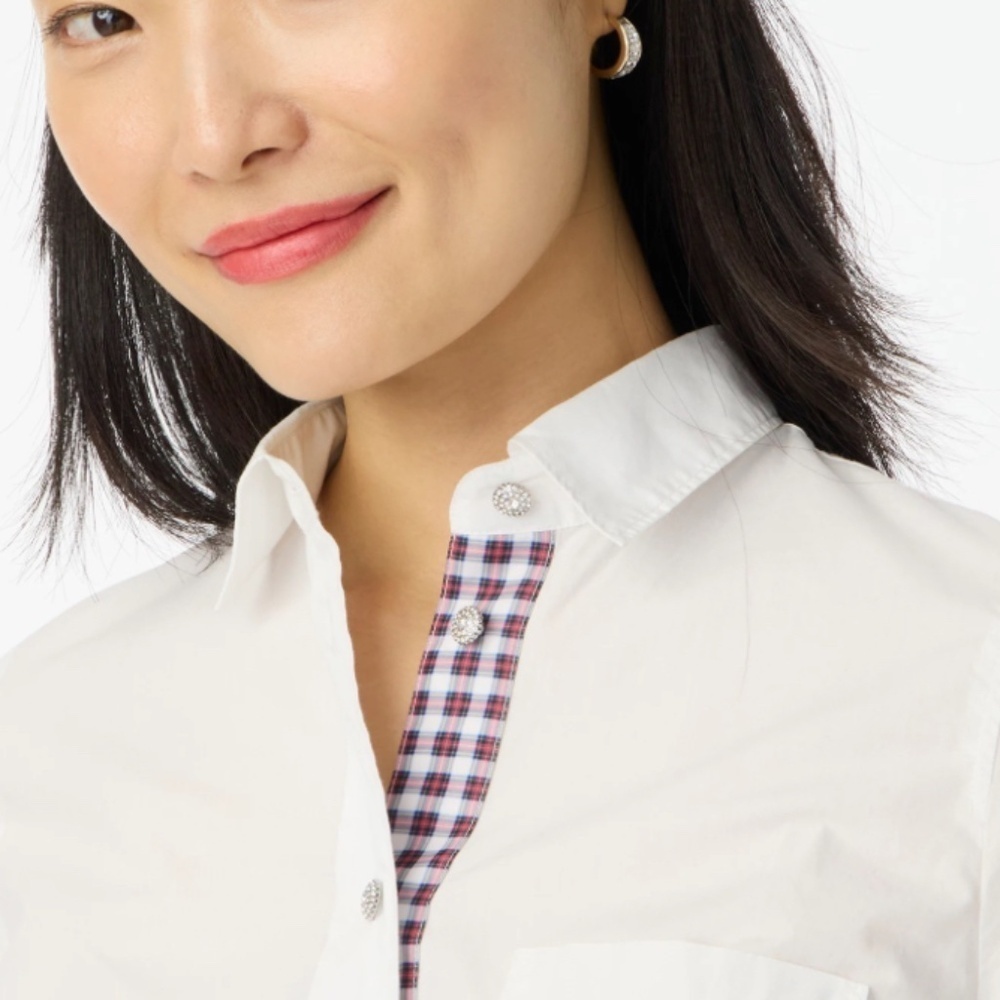 J. Crew Factory White Tartan Button Up Shirt Small